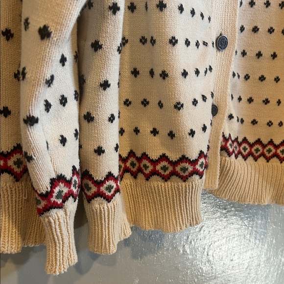 Found Cream and Red Patterned Cardigan Sweater - Picture 8 of 16